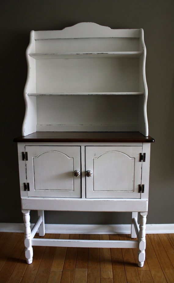 White Antique Hutch Bakers Rack Small Buffet