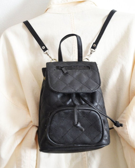 Free Ship Black Quilted Mini Backpack Purse Small Shoulder Bag