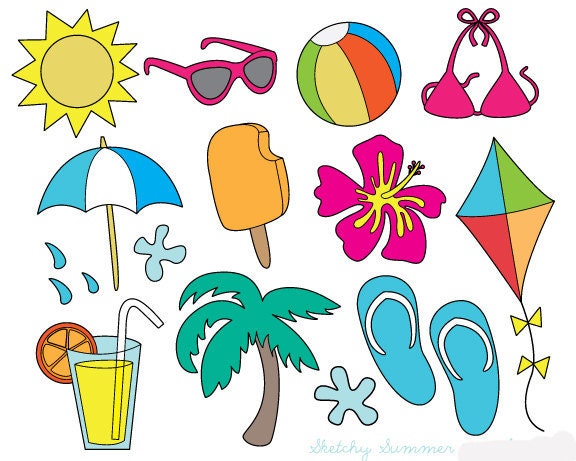 Download Summer Clip Art Colorful Summer Icons line art by wonderdigi