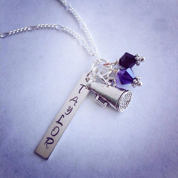 Sporty Girl Cheer Megaphone Personalized Hand Stamped Name