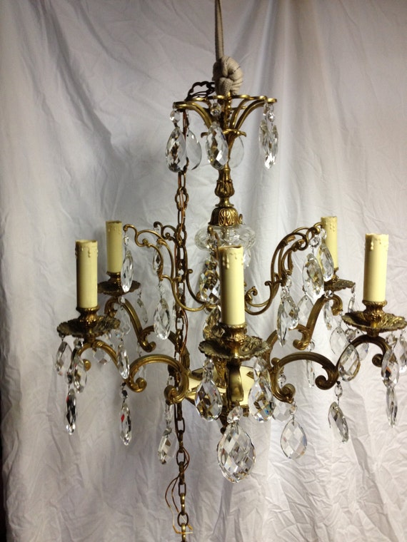 Vintage brass and crystal chandelier by TSVintageandAntiques