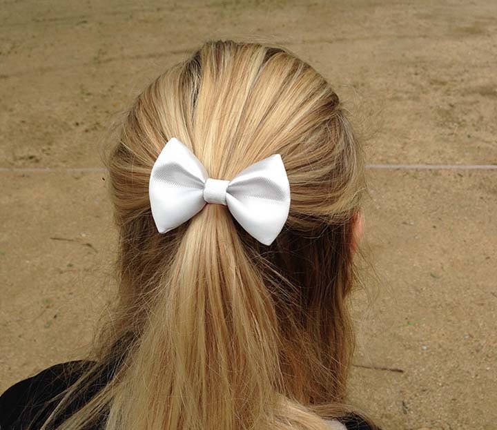 3.25 silver hair bow pale gray fabric hair bow clip