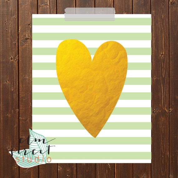 Items similar to Gold Foil Heart Print Heart Print Gold Foil Print Gold