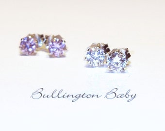 Baby Earrings, Girls Earrings, Baby Jewelry, Girls Jewelry, Kids Jewelry, Cubic Zirconia Earrings (B16)