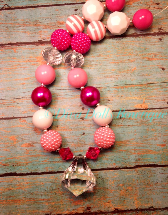Pretty pink chunky necklace by DivaDollsBowtique on Etsy