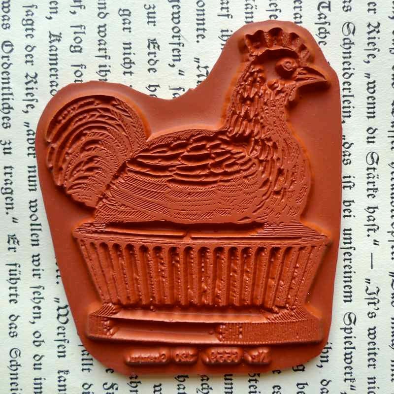 Chicken stamp / Chicken on a pedestal / Unmounted by MAKIstamps