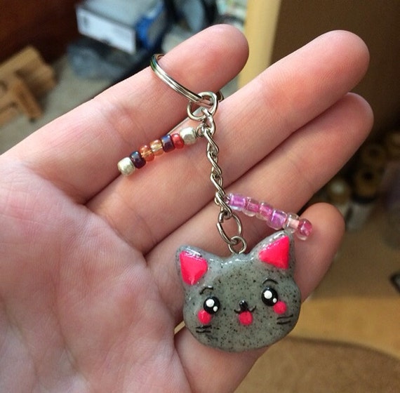 Items similar to Cute Polymer Clay Kitty Keychain on Etsy
