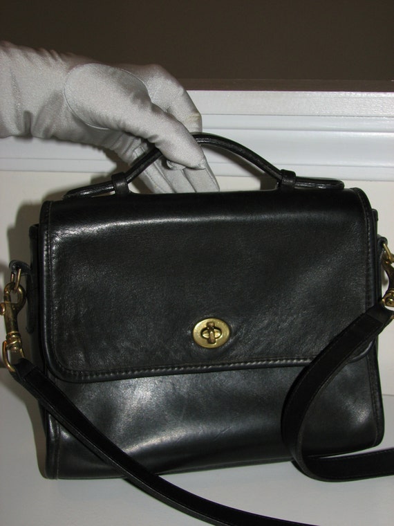 vintage COACH court bag top handle black leather Made in USA
