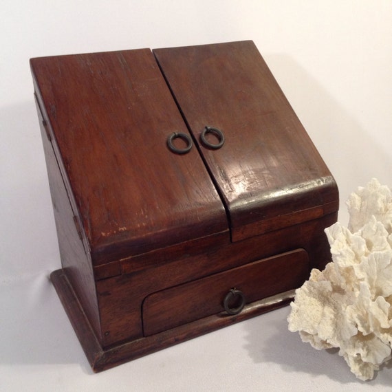 Vintage Wood Desktop Secretary Wooden Desktop by shabbyshores