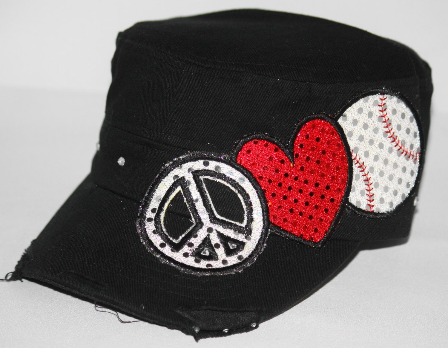 Custom baseball hat. Embroidered appliqued peace by SpiritLoft