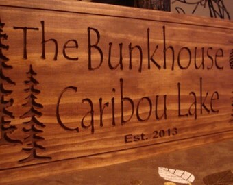 Lake House Signs Cottage Rustic Cabin Welcome Signs Pine Tree Pine cone Primitive wood carved Sign Wooden Carved Cabin Plaque