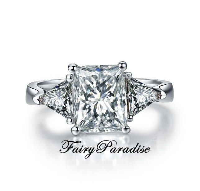 2.5 Ct Radiant Cut Engagement Ring Three Stones Promise Ring