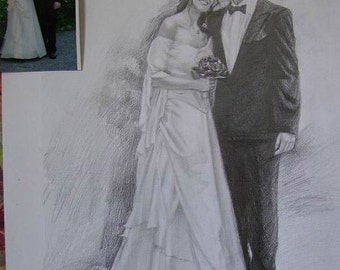 Custom original pencil drawing portrait,hand painted pencil portrait,children portrait,wedding portrait,family portrait and etc,Two Person