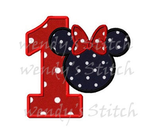 mouse minnie number 1 applique machine embroidery design