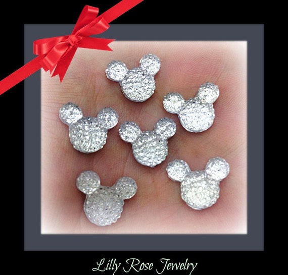 30 Silver Glitter Rhinestone Minnie Mouse Mickey Mouse Ears