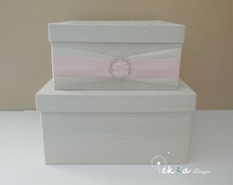 Wedding card box / wedding money box / wedding card holder / gift card box / 2 Tier (Ivory & Rose pink)