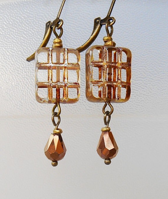 Window Earrings Luminous Golden Crystal by MontanaMonkeyshine