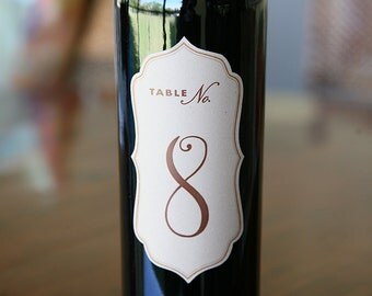 Wine Bottle Brown Kraft Die Cut Labels - Table Numbers - Wine Bottle Table Numbers - 5" x 2.5"