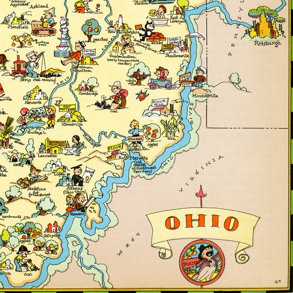 Pictorial Map of Ohio colorful fun illustration of by FunMaps