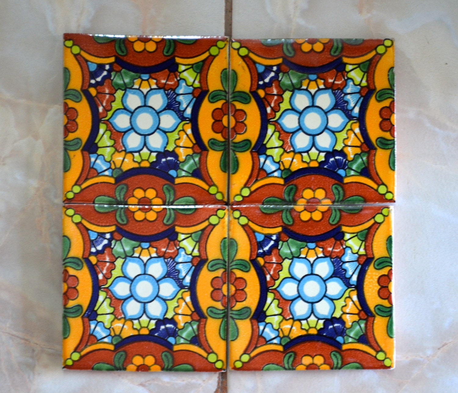 90 Mexican Talavera Tiles. Hand madeHand painted 4 X