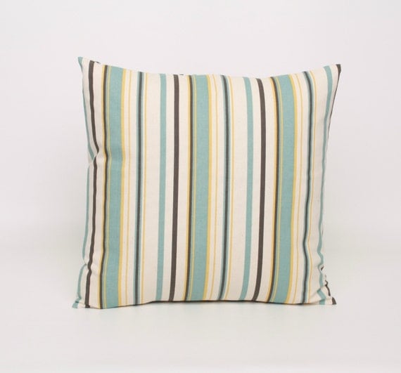 Items similar to Stripe Pillow Covers Blue Yellow Cushion Cover Throw Pillow Cover 20x20 Blue ...