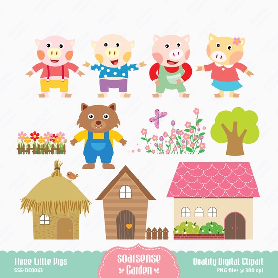 Three Little Pigs Digital Clipart by SSGARDEN on Etsy