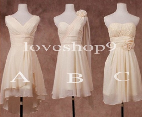 Short Cream Bridesmaid Dresses A line Chiffon Prom Dresses Formal Party Evening Dresses 2014 Wedding Events