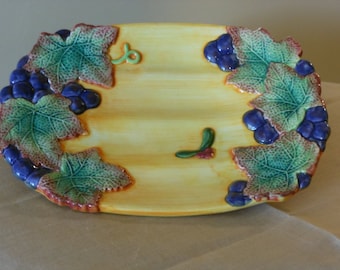 Fitz and Floyd Vintage Hand Painted Plate with Grapes and Leaves