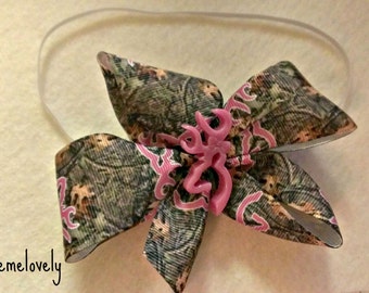 Pink and Camo Baby Girl Boutique Bow Elastic Headband