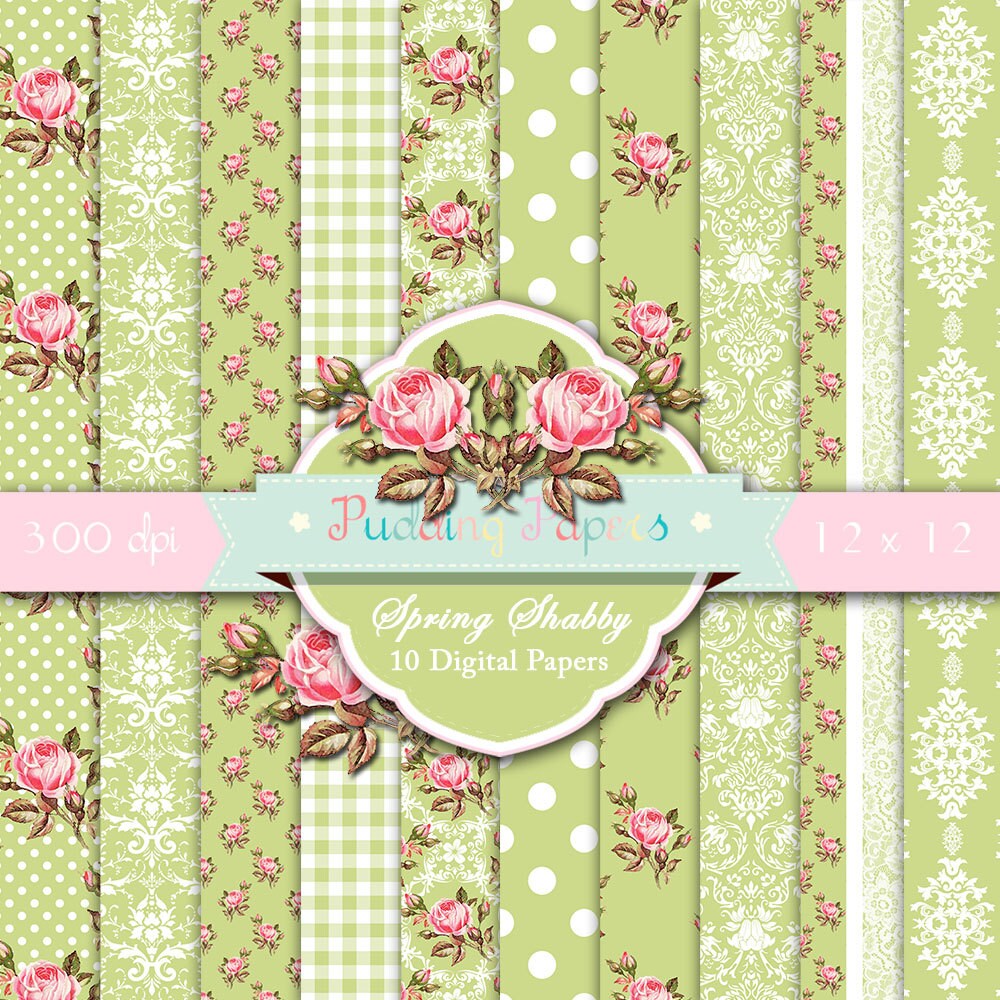 Spring Shabby Instant Download Digital Papers Shabby Chic