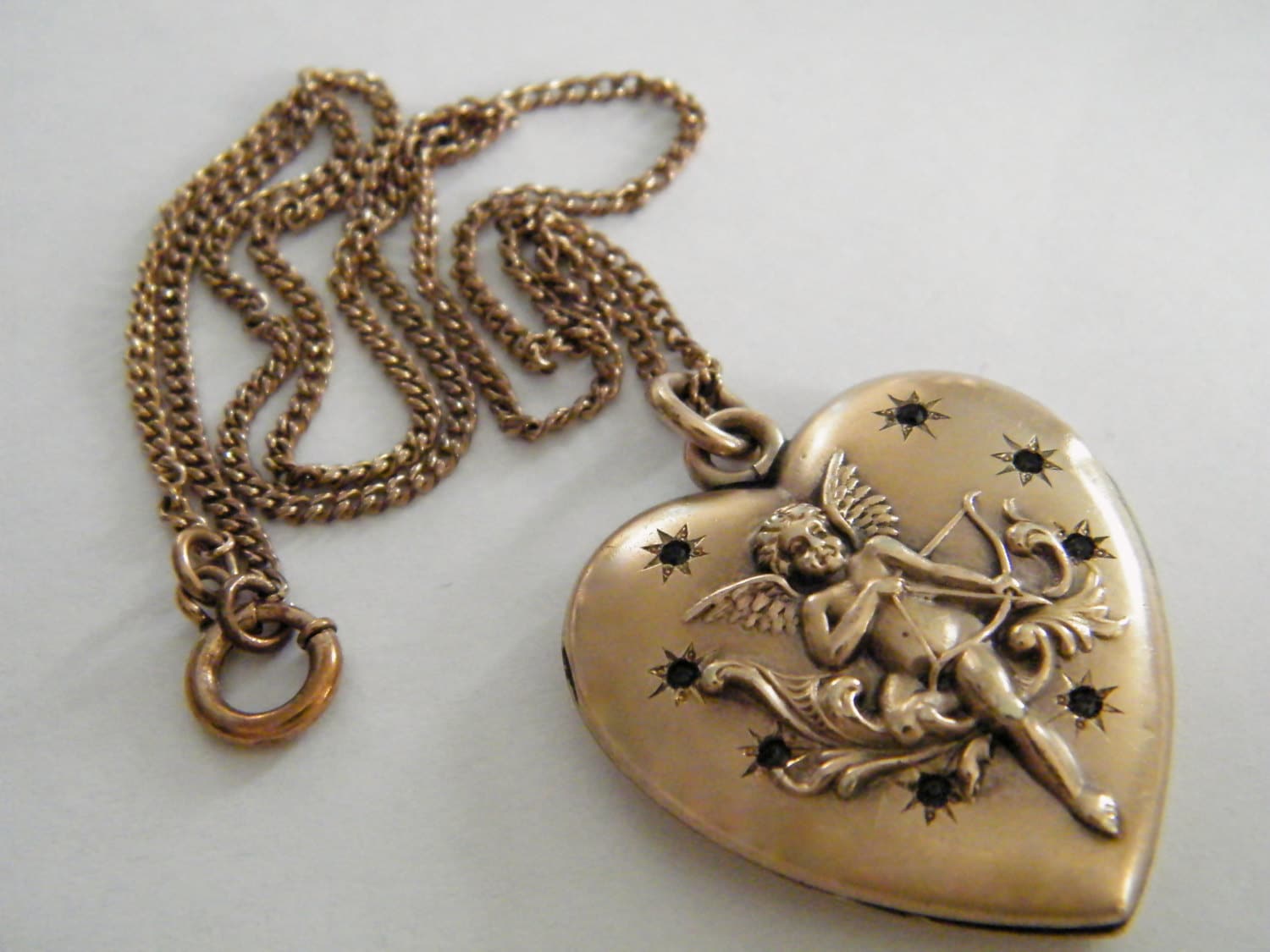 c1890 Antique Rose Gold Locket Vintage Victorian Large Cherub