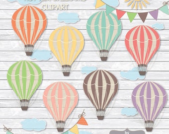 Hot air balloon clipart, invitation clipart, scrapbooking, birthday parties clipart, air balloons, sun clipart, for Birthday Party, Invites
