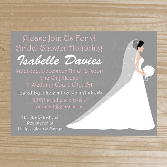 Bridal Shower Invitation - Grey and Pink Bridal Shower Invitation - Printable Bridal Shower Invite - Digital File