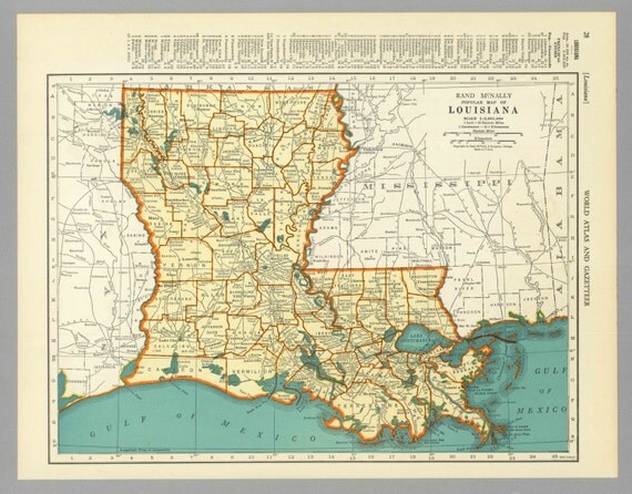 Antique Vintage Map Louisiana 1938 1930s by MeridiansMaps on Etsy