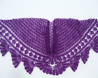 purple lace shawl, purple wool shawl in crochet lace.