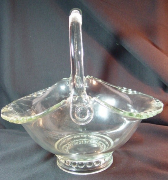 Large Clear Glass Basket Marked MD Milton Davis on HandleNo