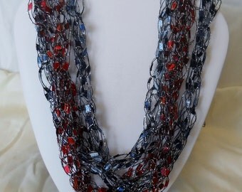 Hand - Knitted Ribbon Ladder Yarn Skinny Scarf Necklace Item #118
