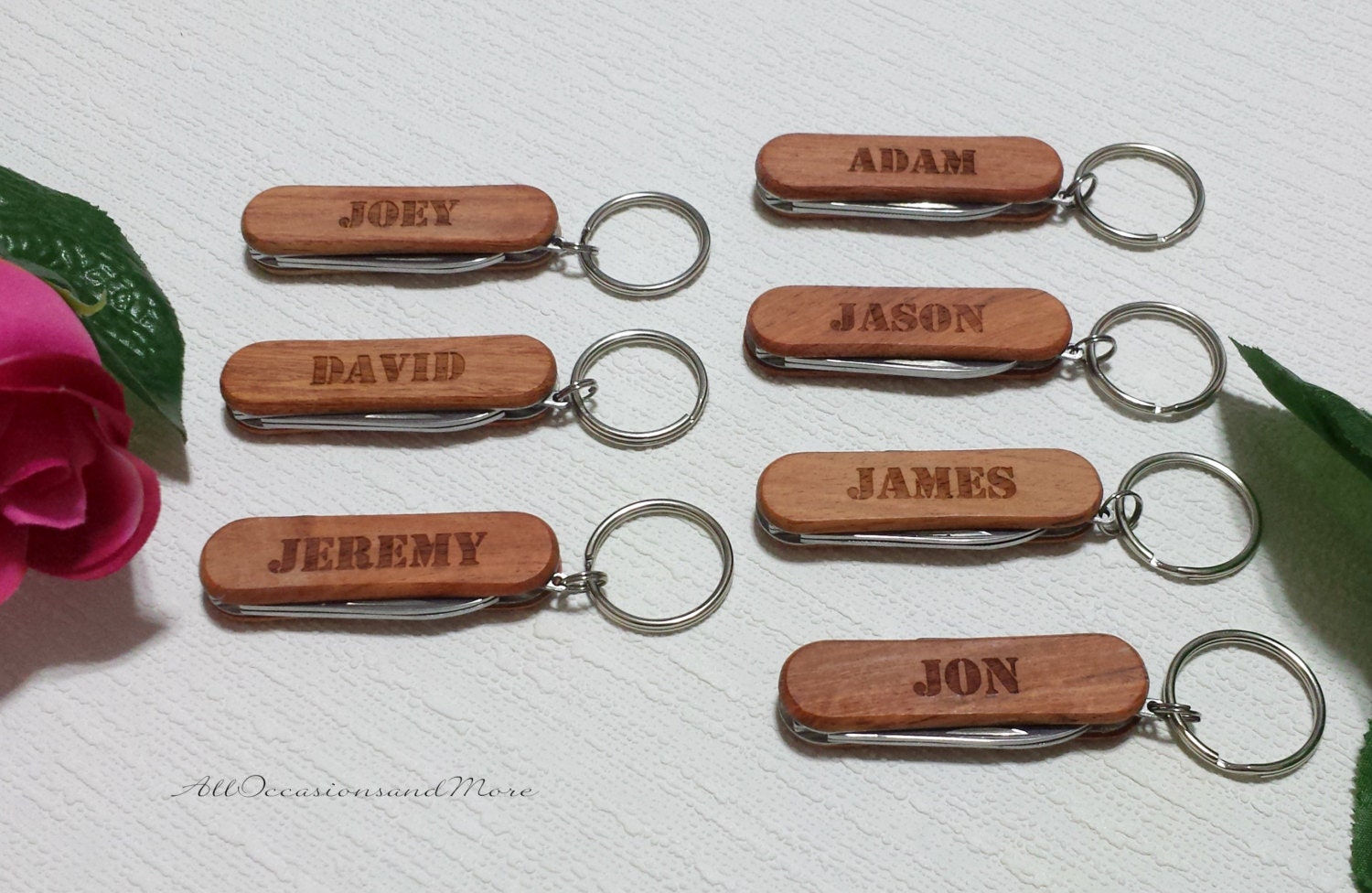 Five 5 Personalized keychain pocket knives by AllOccasionsandMore