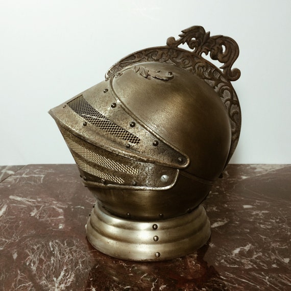 Vintage Decanter Bar Set with Knight's Helm Holder and 4