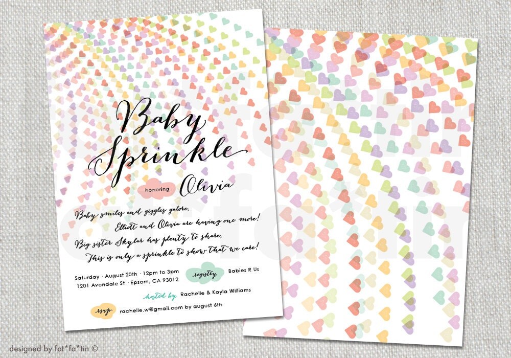 Sprinkle Baby Shower Invitation Rainbow Hearts Poem Boy Girl