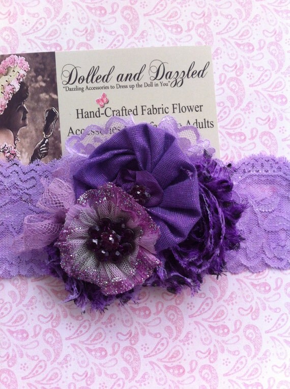 Purple, Lavender/ Chiffon and Lace/ Girls Headband/ Infant, Baby Headband/ Flower Brooch Pin/ Girls Hairclip/ Embellishment/ Womens Headband