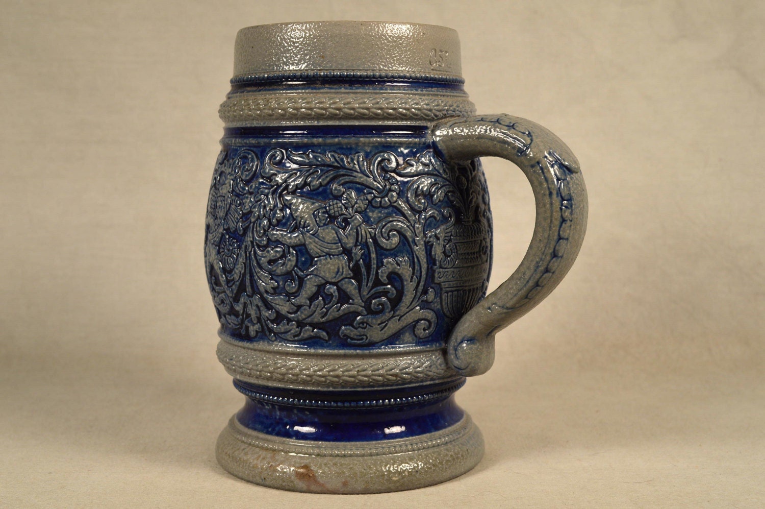  Antique  Reinhold Hanke Blue German Stoneware Beer Stein Mug 