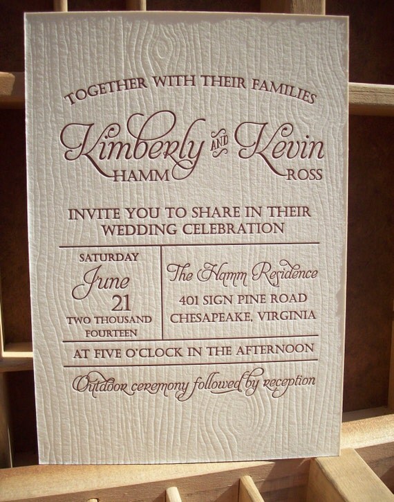 Items Similar To Wood Grain Letterpress Wedding Invitation Sample Items Similar To Wood Grain Letterpress Wedding Invitation Sample Designed And Printed By Expressions Great For Outdoor Rustic On