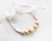 Beaded wooden necklace / boho necklace / white /Nursing/Teething Necklace