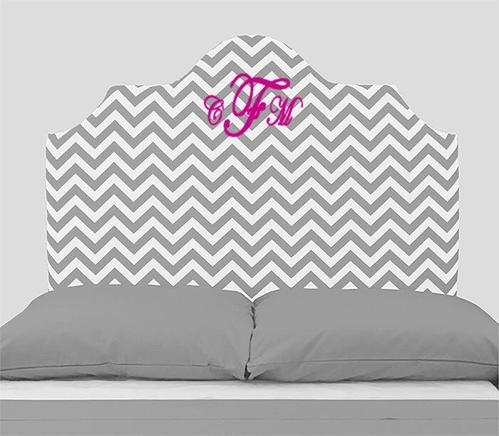 Personalized Monogrammed Chevron Headboard Gray Monogram