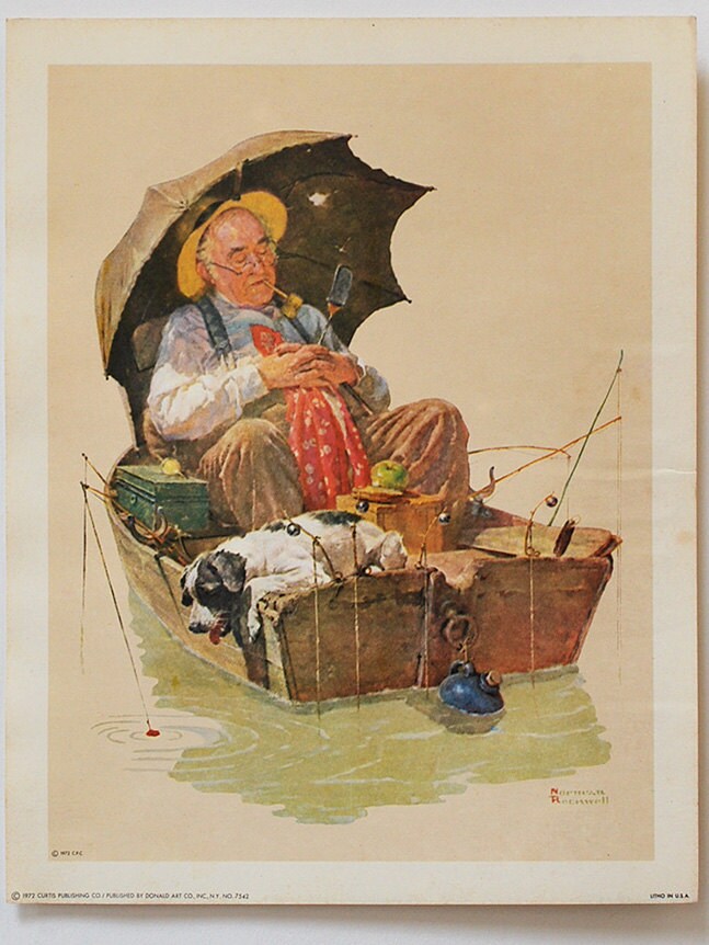 Vintage art print Norman Rockwell Gone Fishing