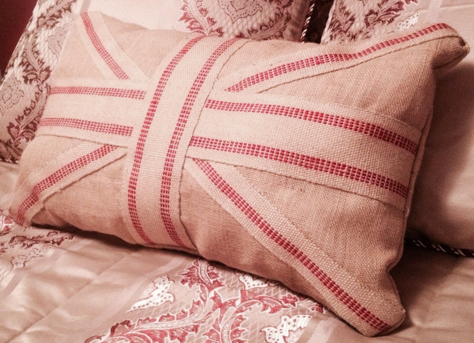 Union Jack Burlap Pillow by OnTheDayDream on Etsy