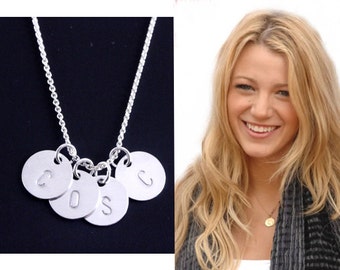 Tiny Disc Necklace Silver Initial Necklace Personalized Letter Necklace Initial Dainty Silver Necklace Mothers Grandma Gift Handstamped