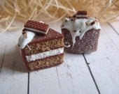 Chocolate n Vanilla Cake Charm, Polymer Clay Cake, Polymer Clay Food Charm, Mini Food Jewelry