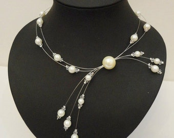 Collier mariée mariage soirée perles blanches blanc bridal necklace white